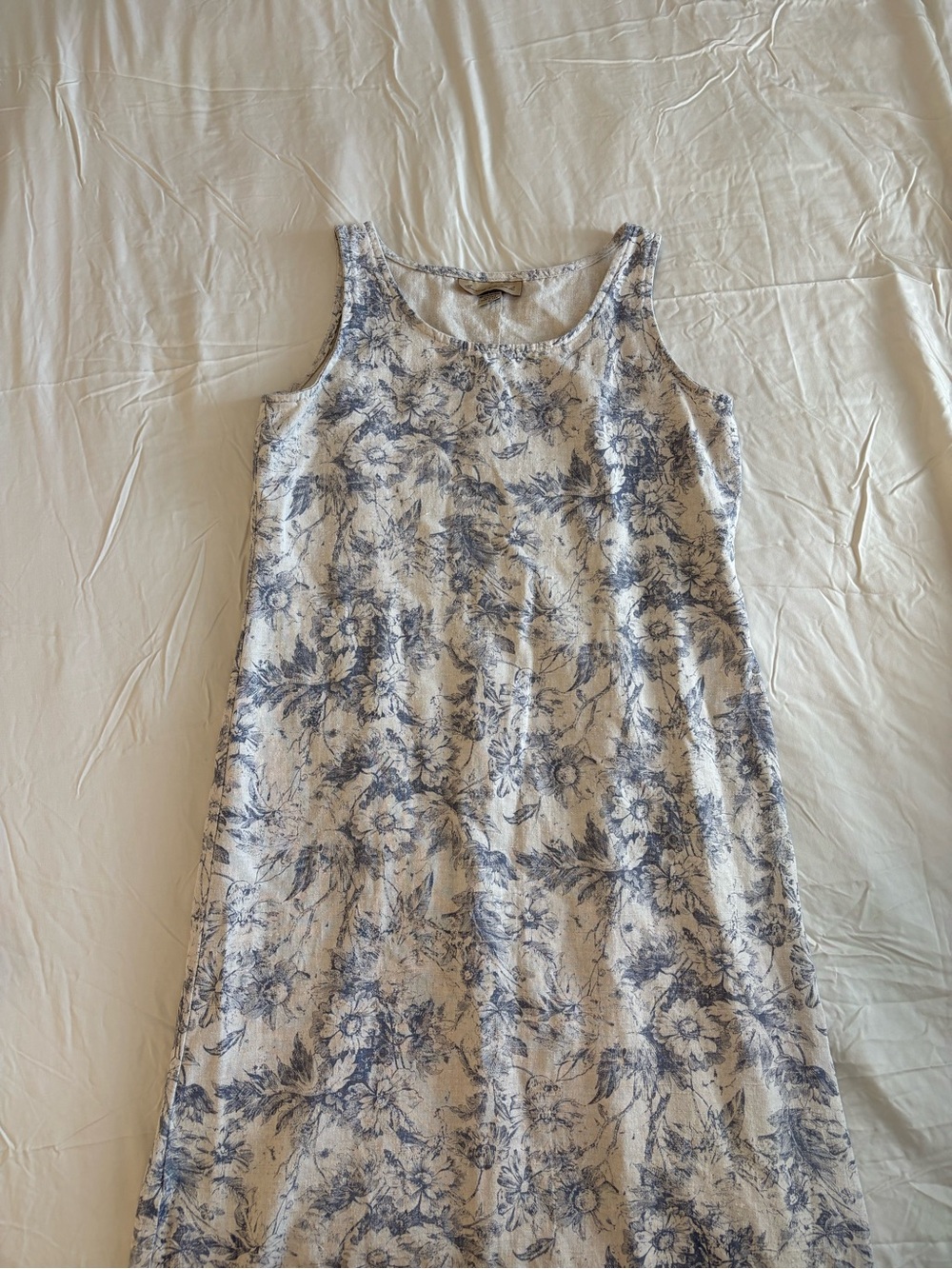 Sand Creek 100% Linen Blue Floral Toile Maxi Dress S
